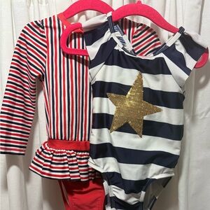Bundle of 2 Cat & Jack Red, White & Blue Striped, and striped with gold star